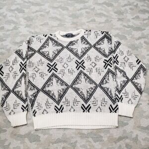 Vintage St. Albans Sweater Mens XL Gray Pullover Long Sleeve Geo Print